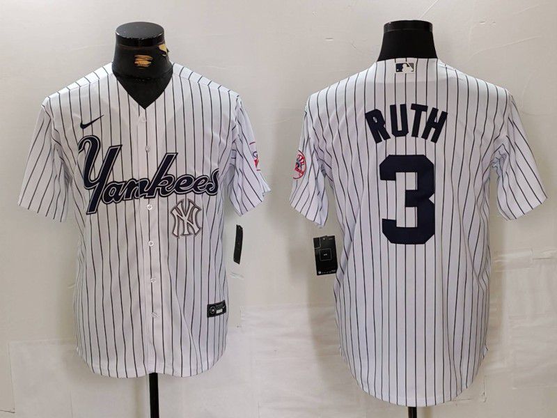 Men New York Yankees #3 Ruth White stripe Three generations of joint names Nike 2024 MLB Jersey style 4->los angeles dodgers->MLB Jersey